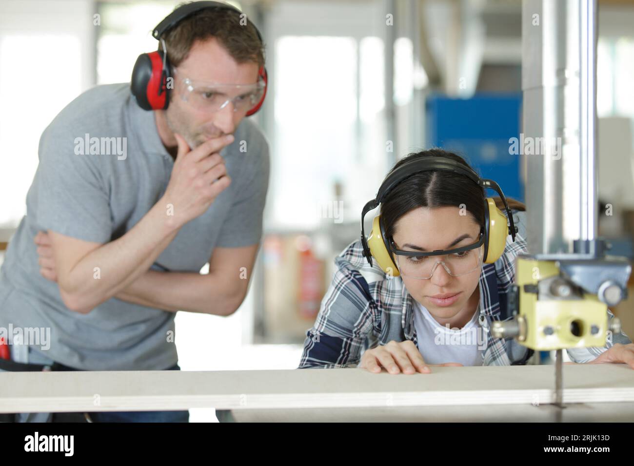 wood industry technicians working together on project Stock Photo