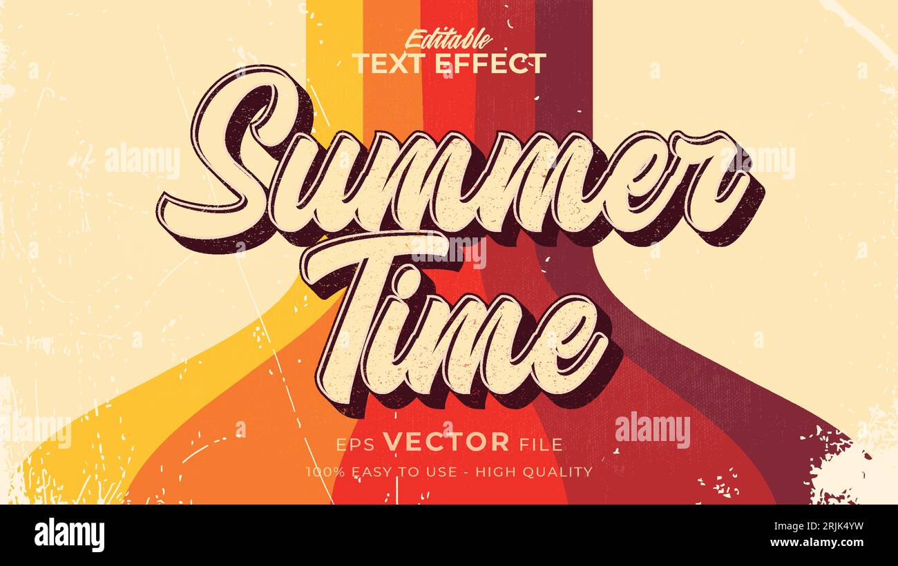 Editable text style effect - retro summer text in grunge style theme Stock Vector