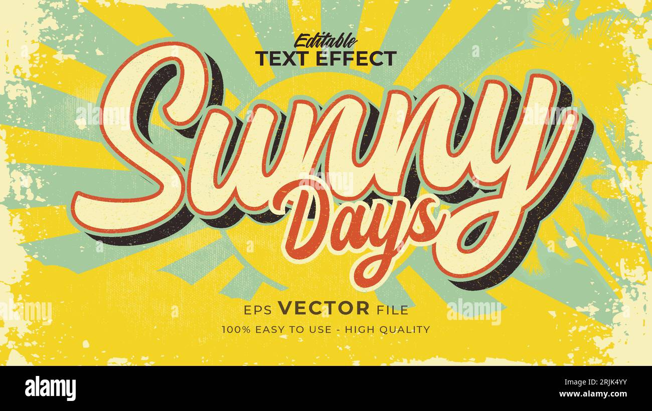 Editable text style effect - retro summer text in grunge style theme Stock Vector