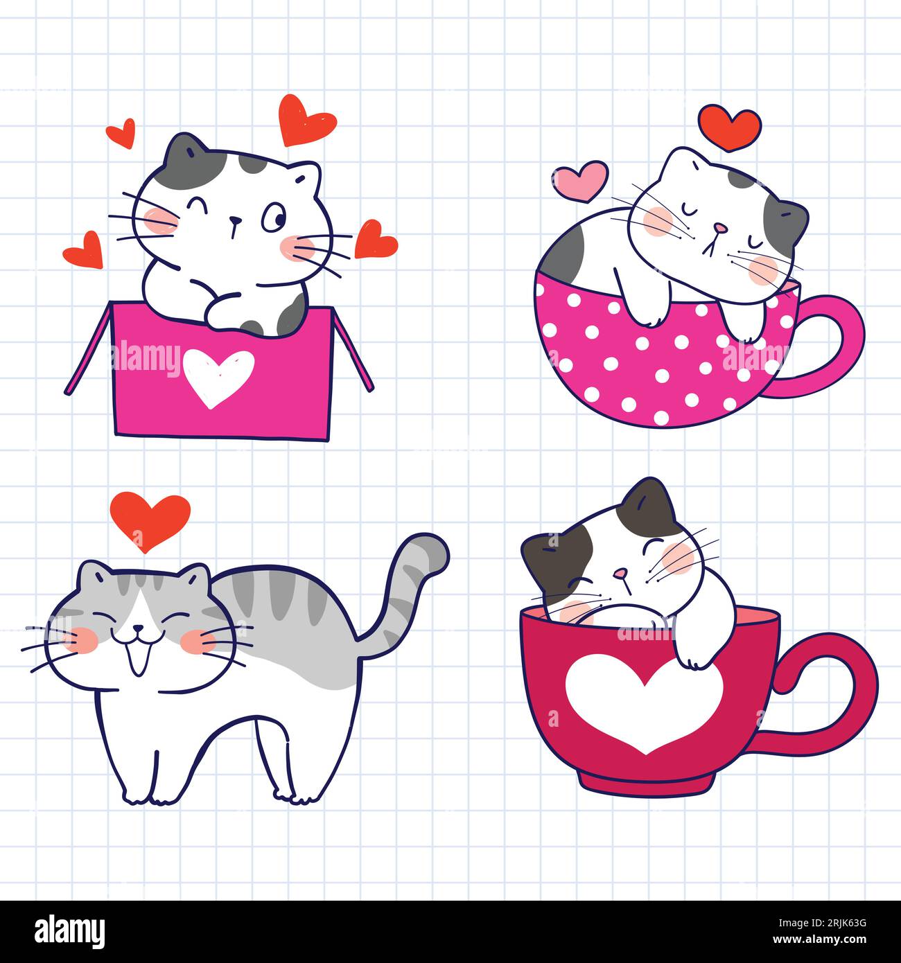 Set of cute hand drawn cats in pockets Vector Illustration Stock Vector ...