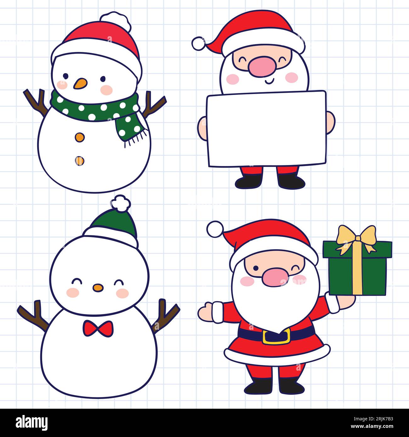 Set of cute Santa Claus, snowman and snowman. Hand drawn vector ...