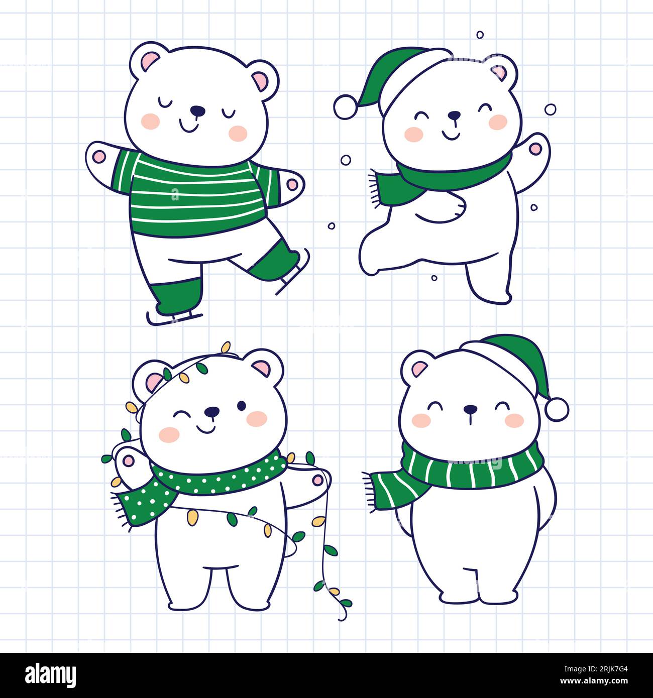 Set of cute cartoon polar bears. Vector illustration on a white ...