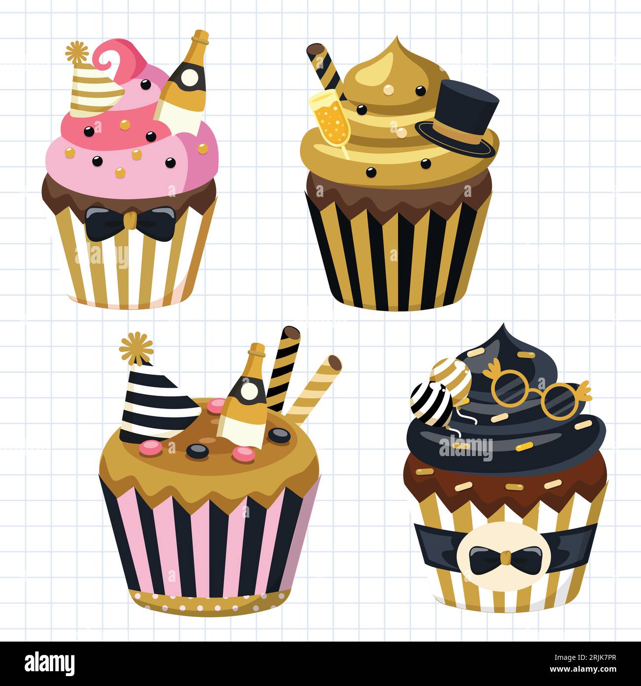 Happy New Year card with cute cartoon animals Vector illustration on ...