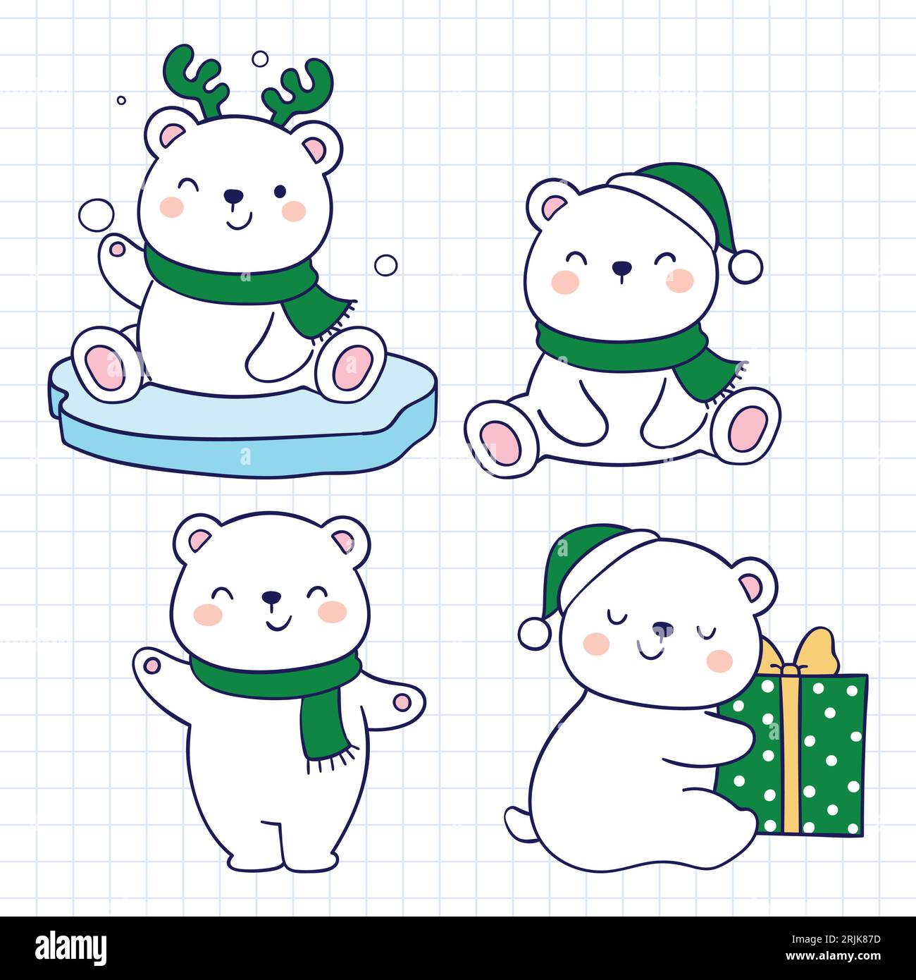 Set of cute cartoon polar bears. Vector illustration on a white background Stock Vector