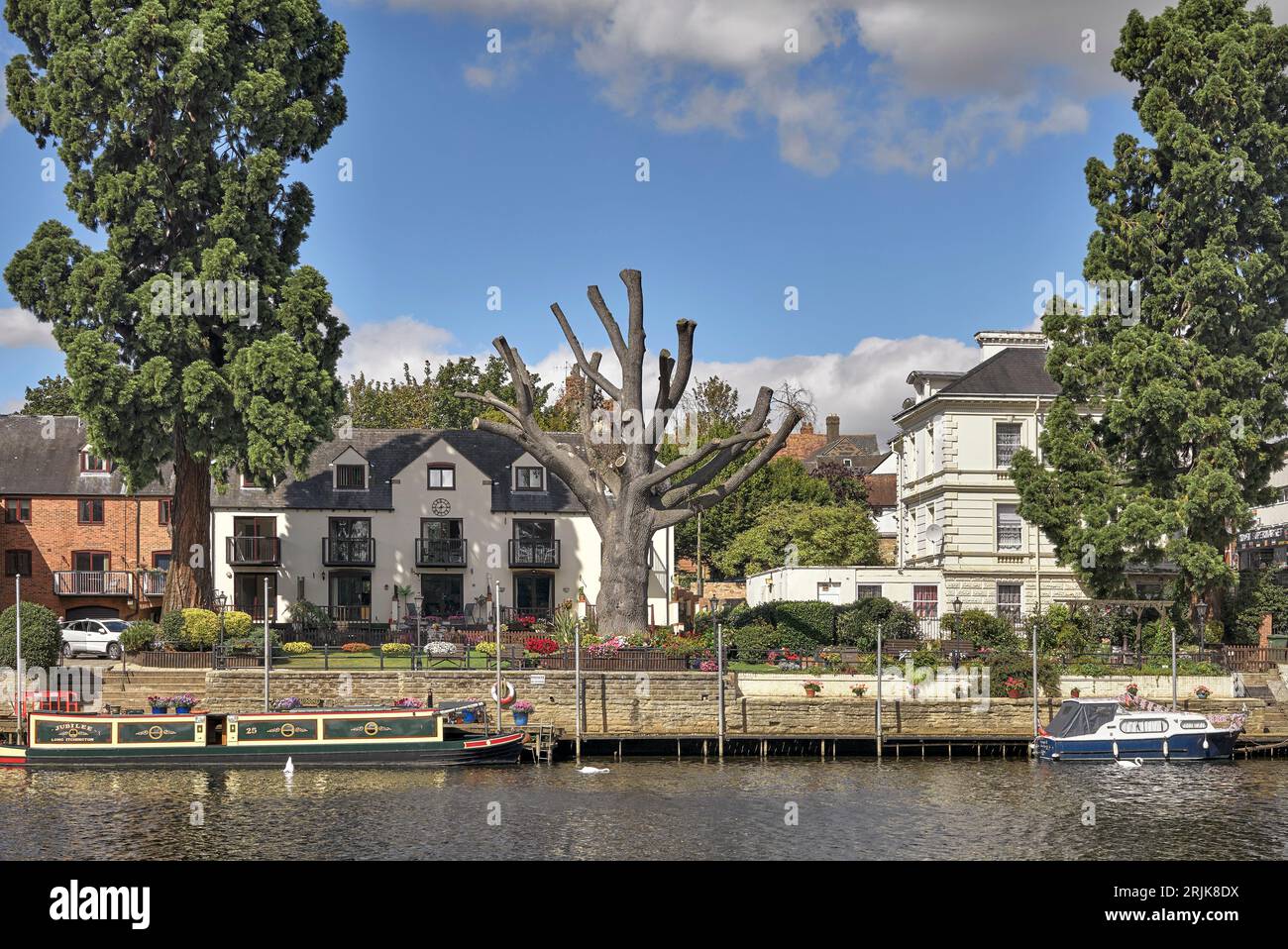 Waterfront homes on the River Avon at Evesham Worcestershire England UK
