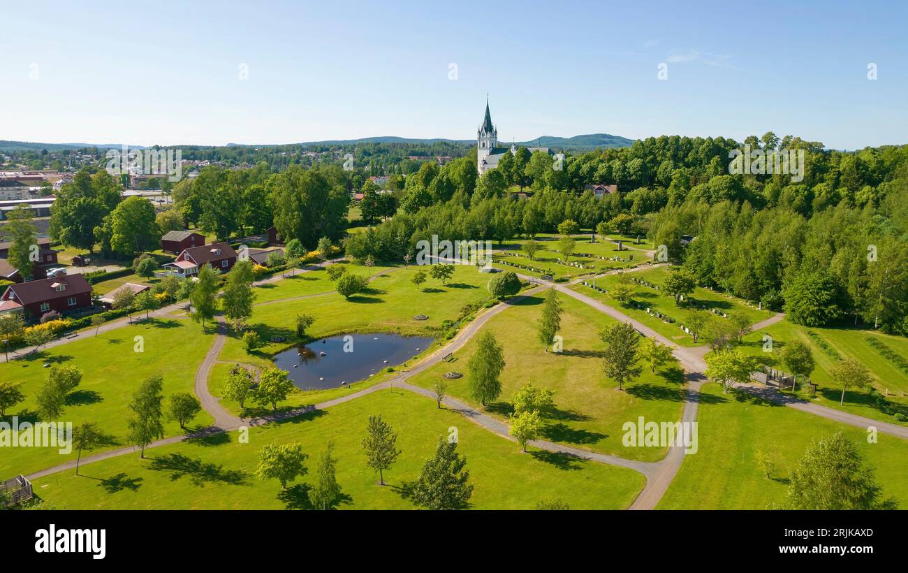 Aerial view of Sunne burial ground in Värmland. Sunne is located by the
