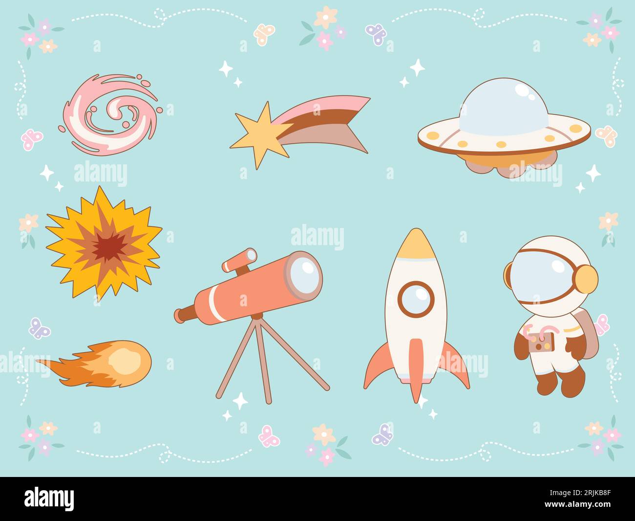 Space elements sticker illustration Stock Vector