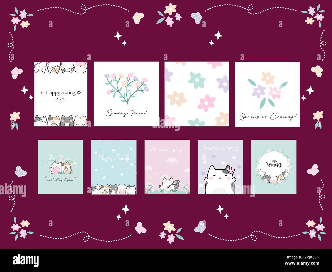 Set sticker cute cat cartoon background Stock Vector