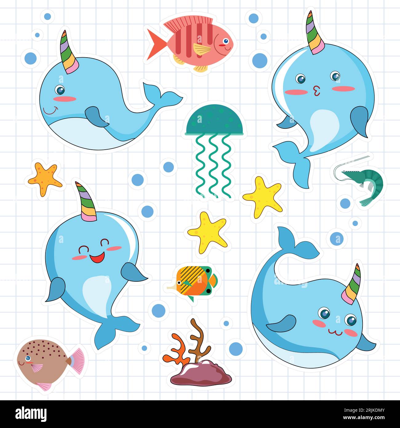 Sea animals vector set. Underwater animal cute dolphin, Vector Cartoon ...