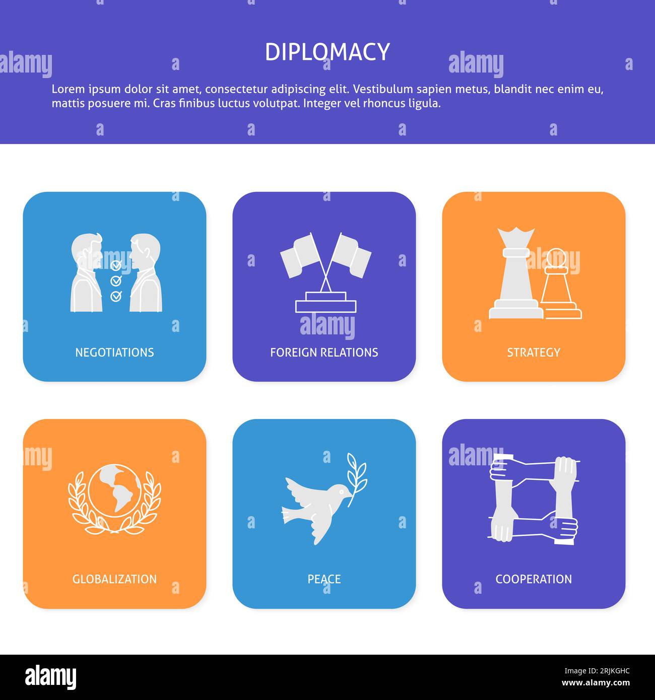 Diplomacy banner with international relations, negotiations and