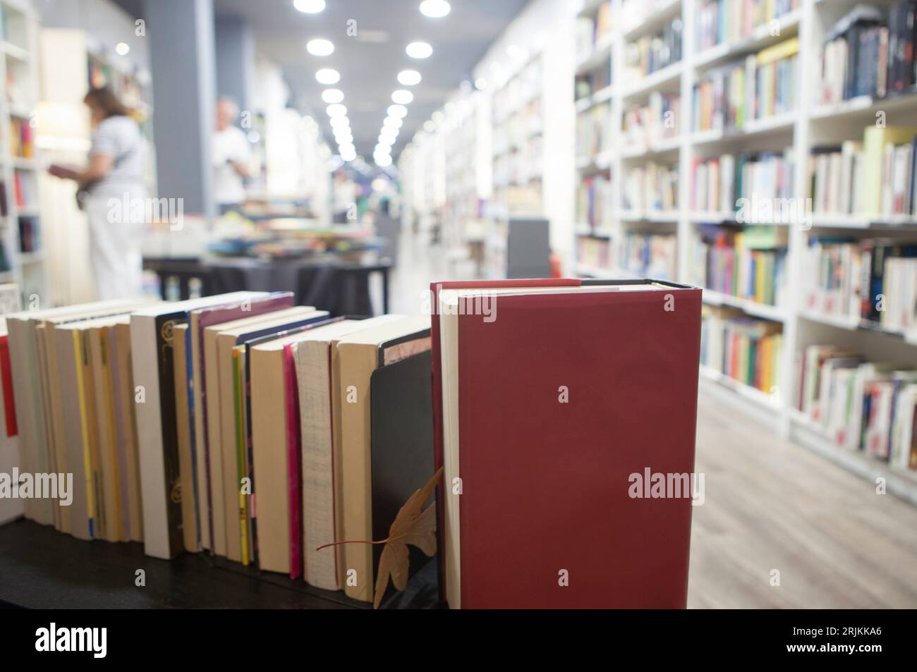Second hand bookshop background. Selective focus. Stock Photo