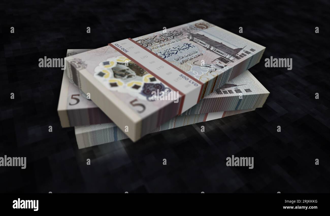 Libya money Libyan Dinar money pack 3d illustration. 5 LYD banknote ...