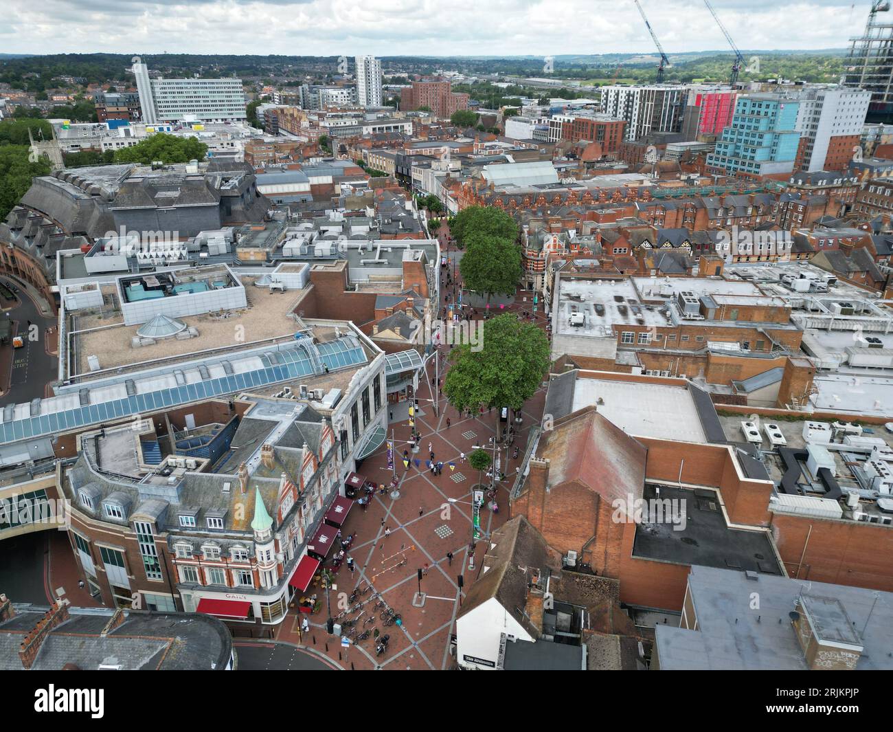 Reading town centre  shoppng street Berkshire UK drone, aerial Stock Photo