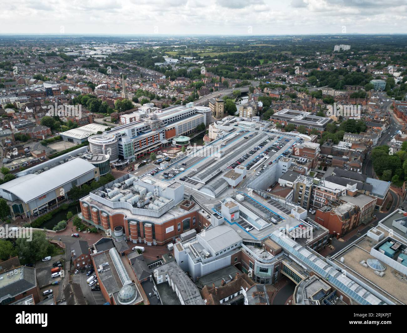 Oracle shopping centre Reading town Berkshire UK drone, aerial Stock ...