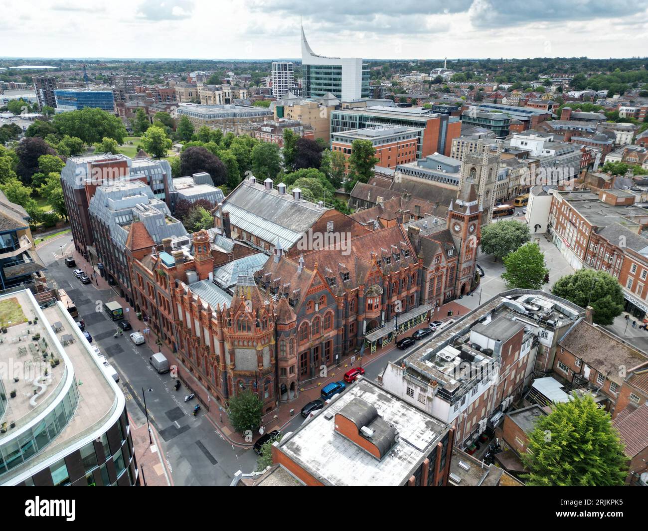 Reading town hall Berkshire UK drone, aerial Stock Photo