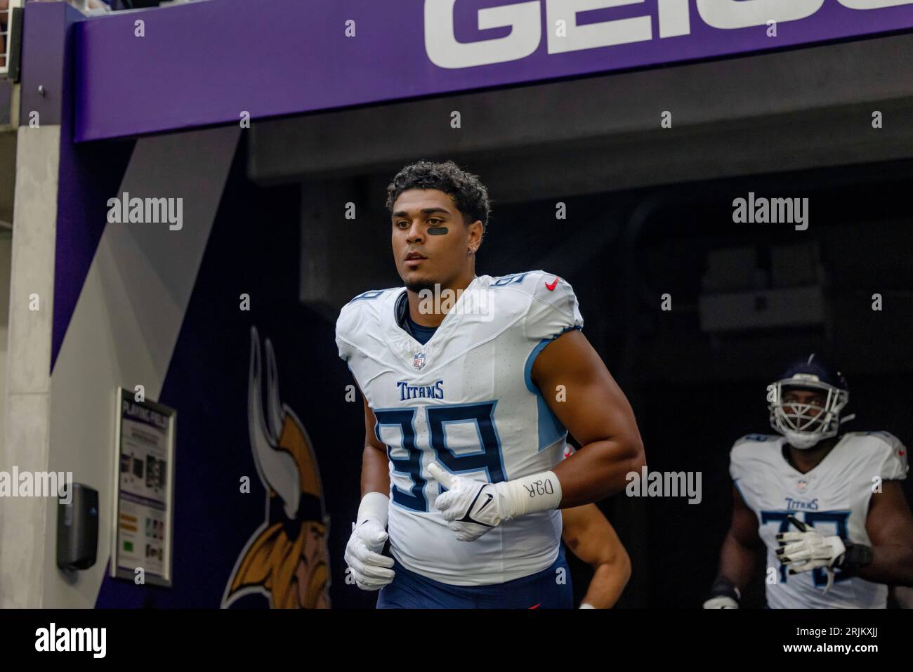 Tennessee Titans safety Matthew Jackson (39) enters the field at