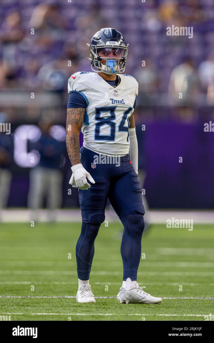 Tennessee Titans wide receiver Gavin Holmes (84) warms up before