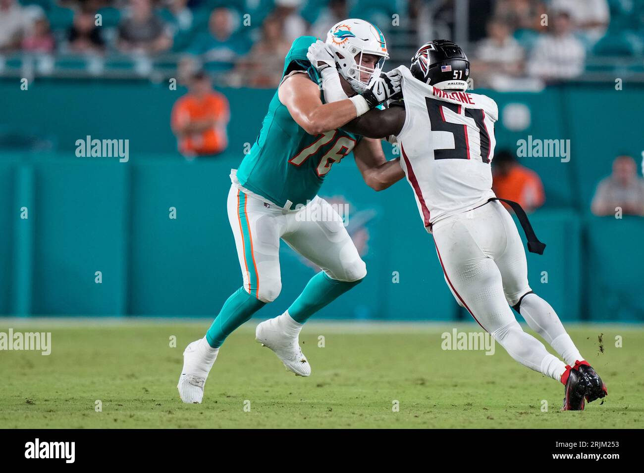 Miami Dolphins offensive tackle Ryan Hayes (76) and Houston Texans  defensive end Ali Gaye (73) during an NFL preseason football game,  Saturday, Aug. 19, 2023, in Houston. (AP Photo/Tyler Kaufman Stock Photo -  Alamy