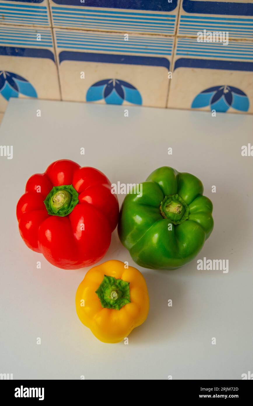 Three peppers. Still life. Stock Photo