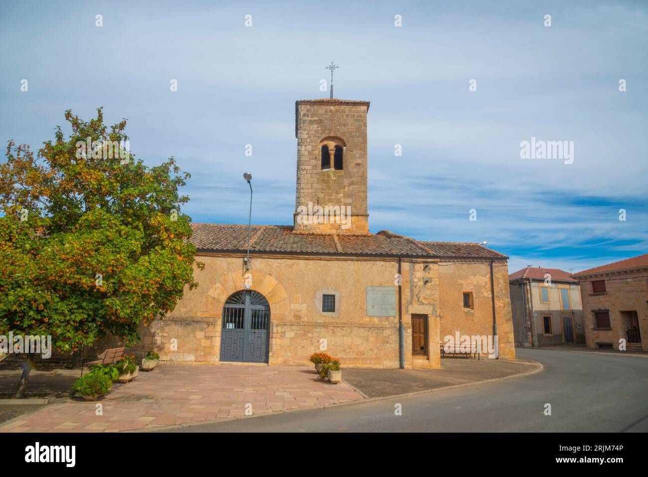 Facade of the church. Navares de Ayuso, Segovia province, Castilla Leon, Spain. Stock Photo