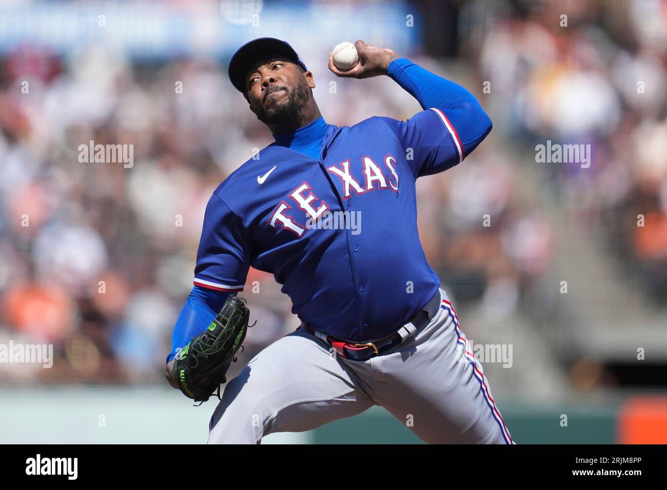 Texas Rangers' Aroldis Chapman against the San Francisco Giants during ...