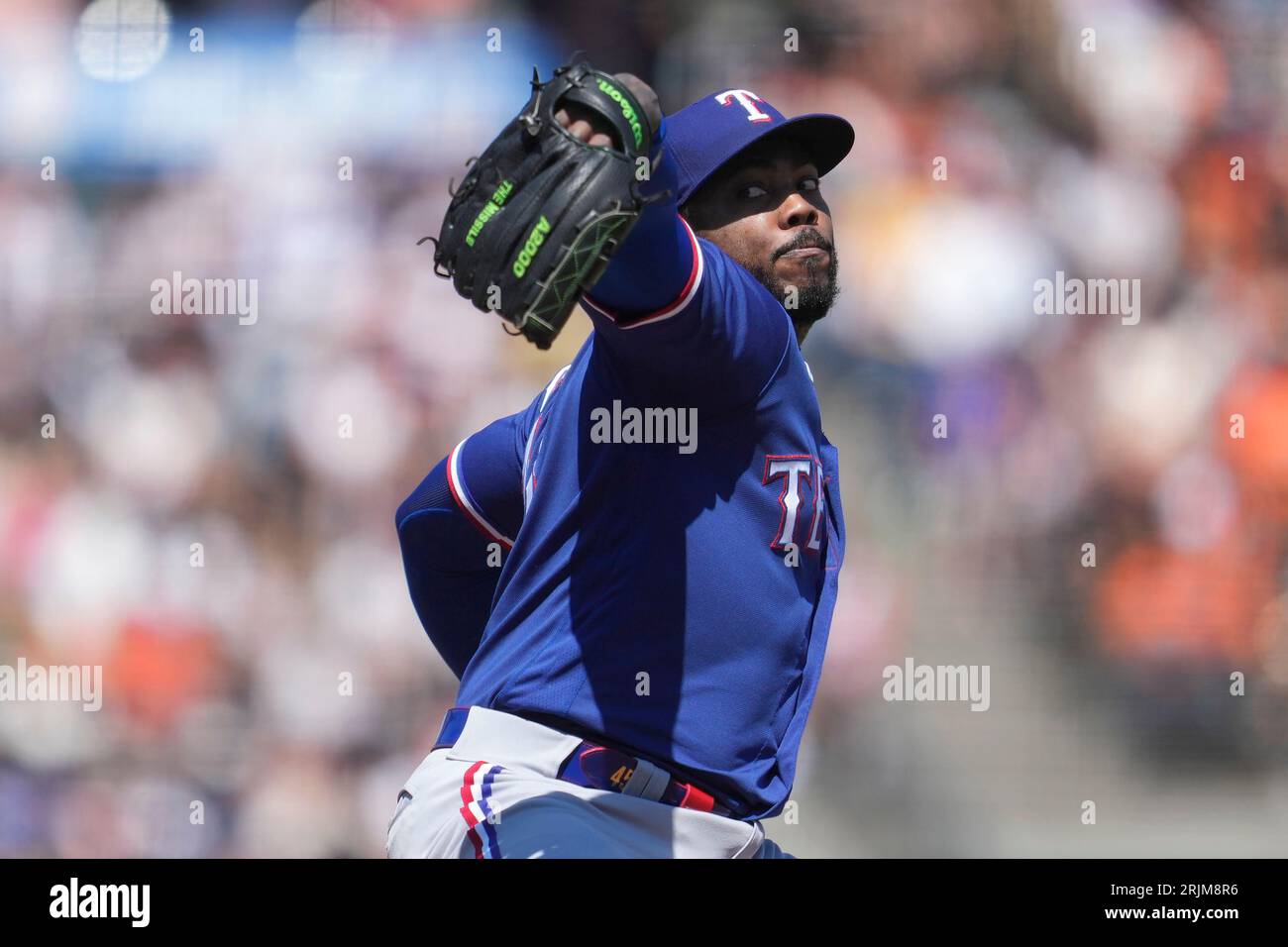 Texas Rangers' Aroldis Chapman against the San Francisco Giants during ...