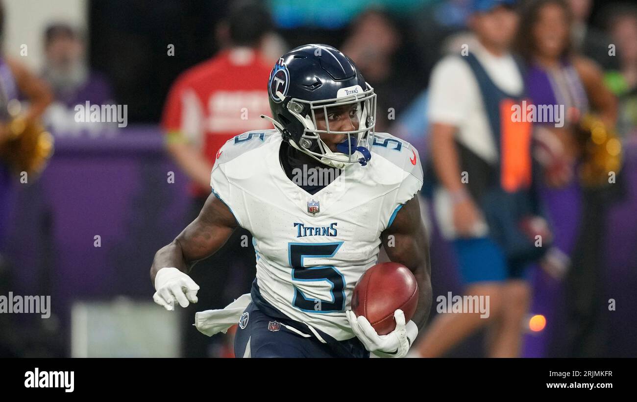 Tennessee Titans wide receiver Kearis Jackson runs up field during an NFL  football game against the Minnesota Vikings, Saturday, Aug. 19, 2023, in  Minneapolis. (AP Photo/Charlie Neibergall Stock Photo - Alamy