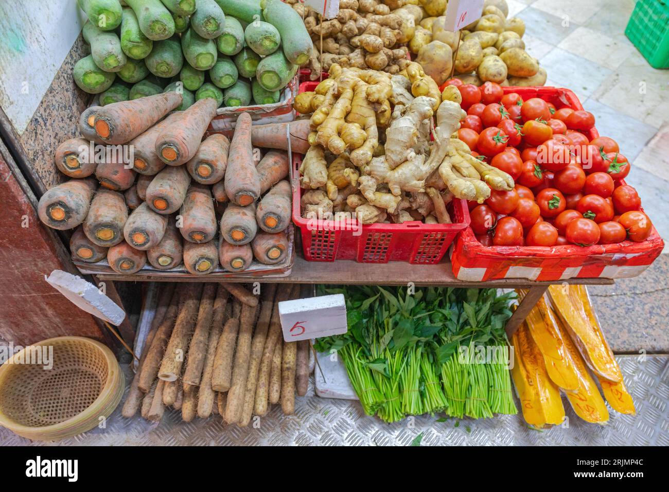 Roots Vegetables Food at Farmers Market in Hong Kong Stock Photo