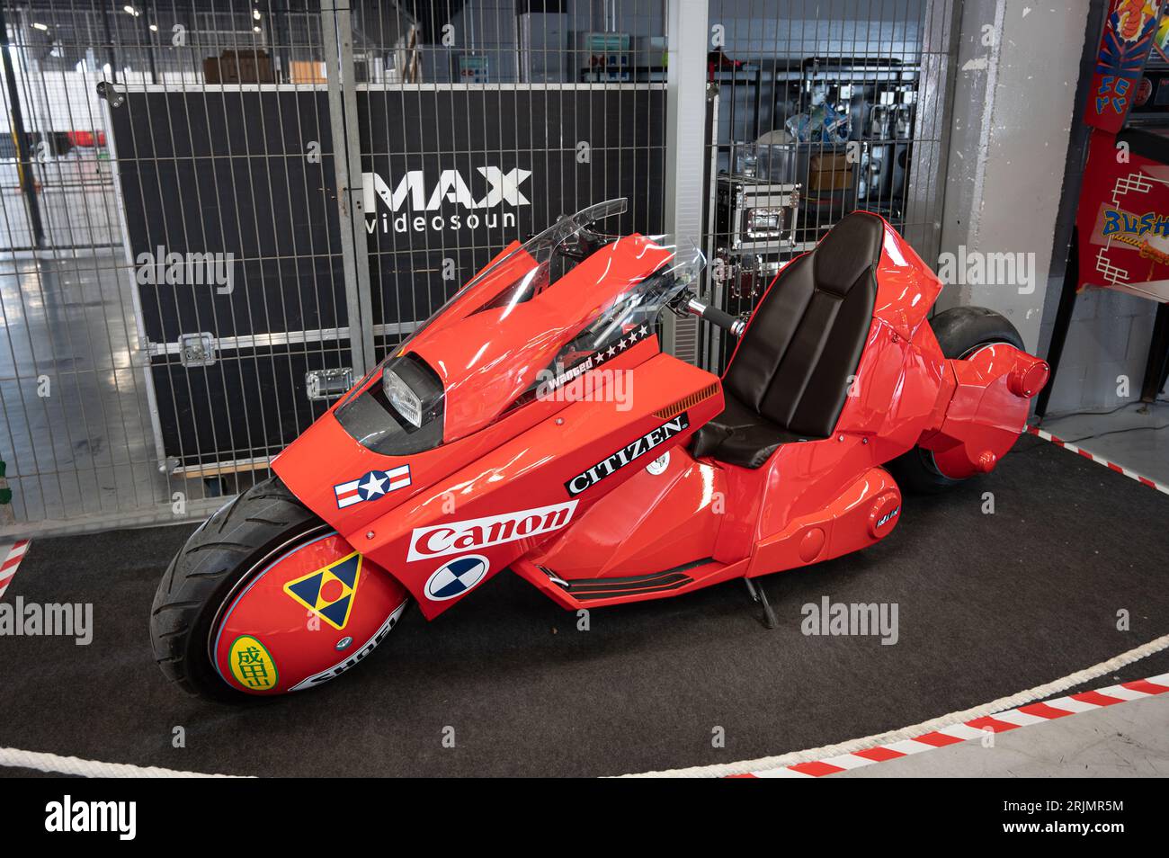 Detail of Kaneda's super special motorcycle in red color Stock Photo