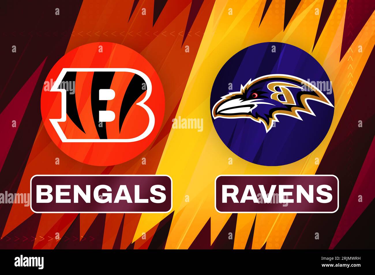 Bengals Vs Ravens football match fixture design background with flags