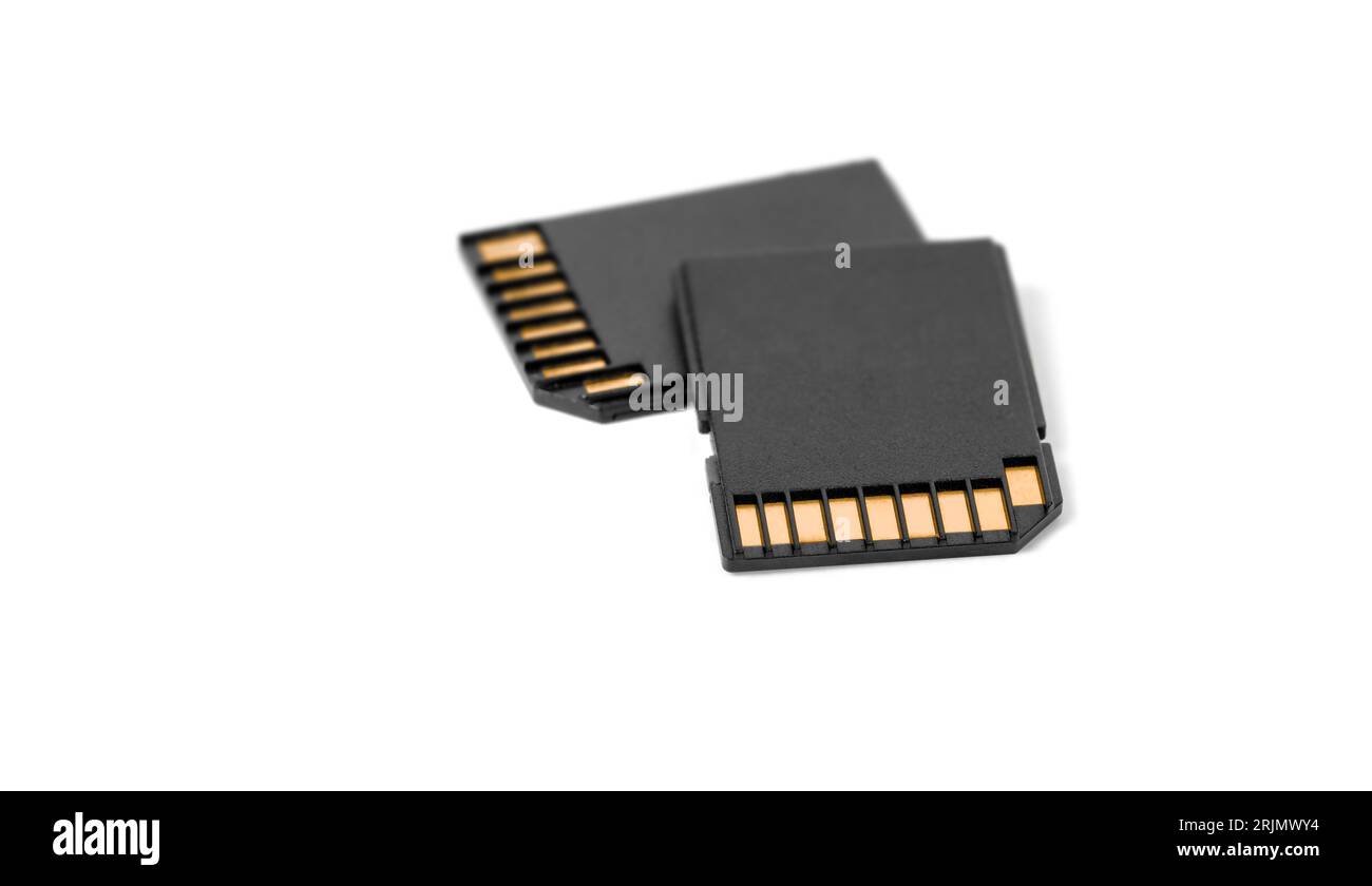 Sd card, memory card with copyspace isolated on a white background. Stock Photo