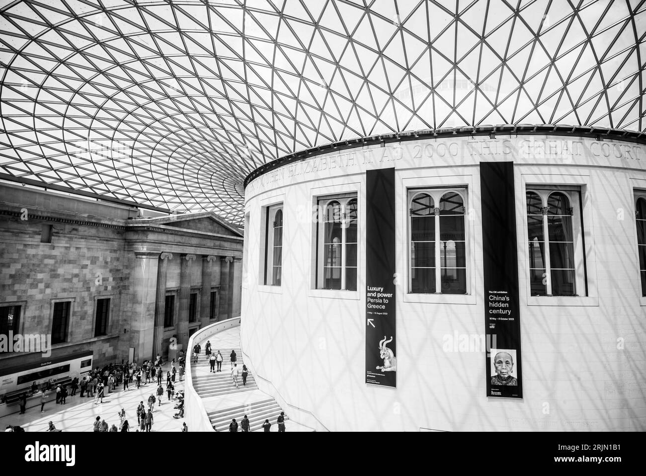 Stunning black and white photograph of the iconic British Museum, located in the heart of London, England Stock Photo