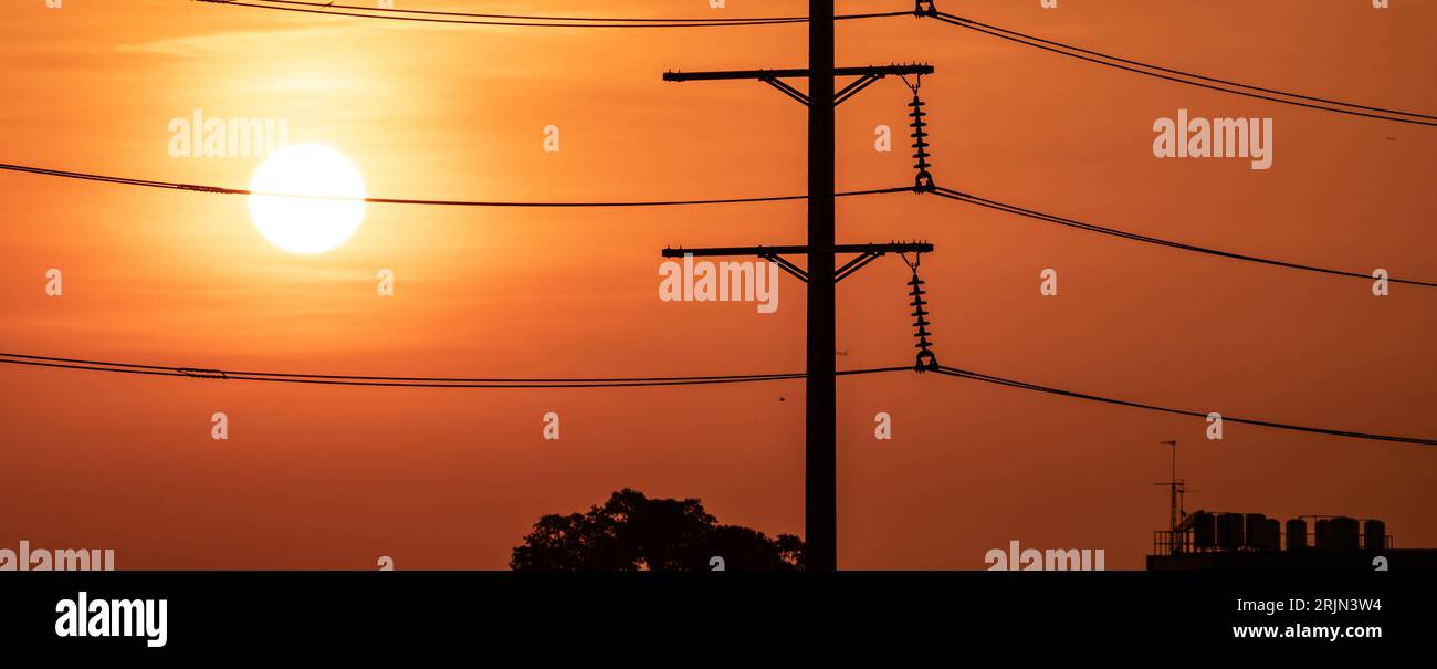 High voltage electric transmission pylon. High voltage power lines