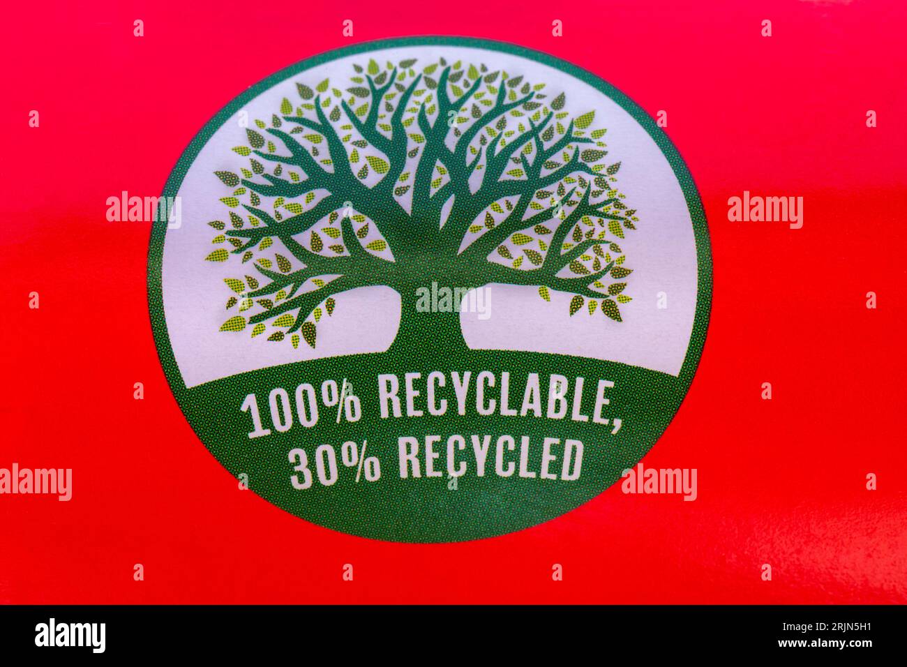 100% recyclable 30% recycled symbol on roll of 40 handy bags from Tidyz Stock Photo