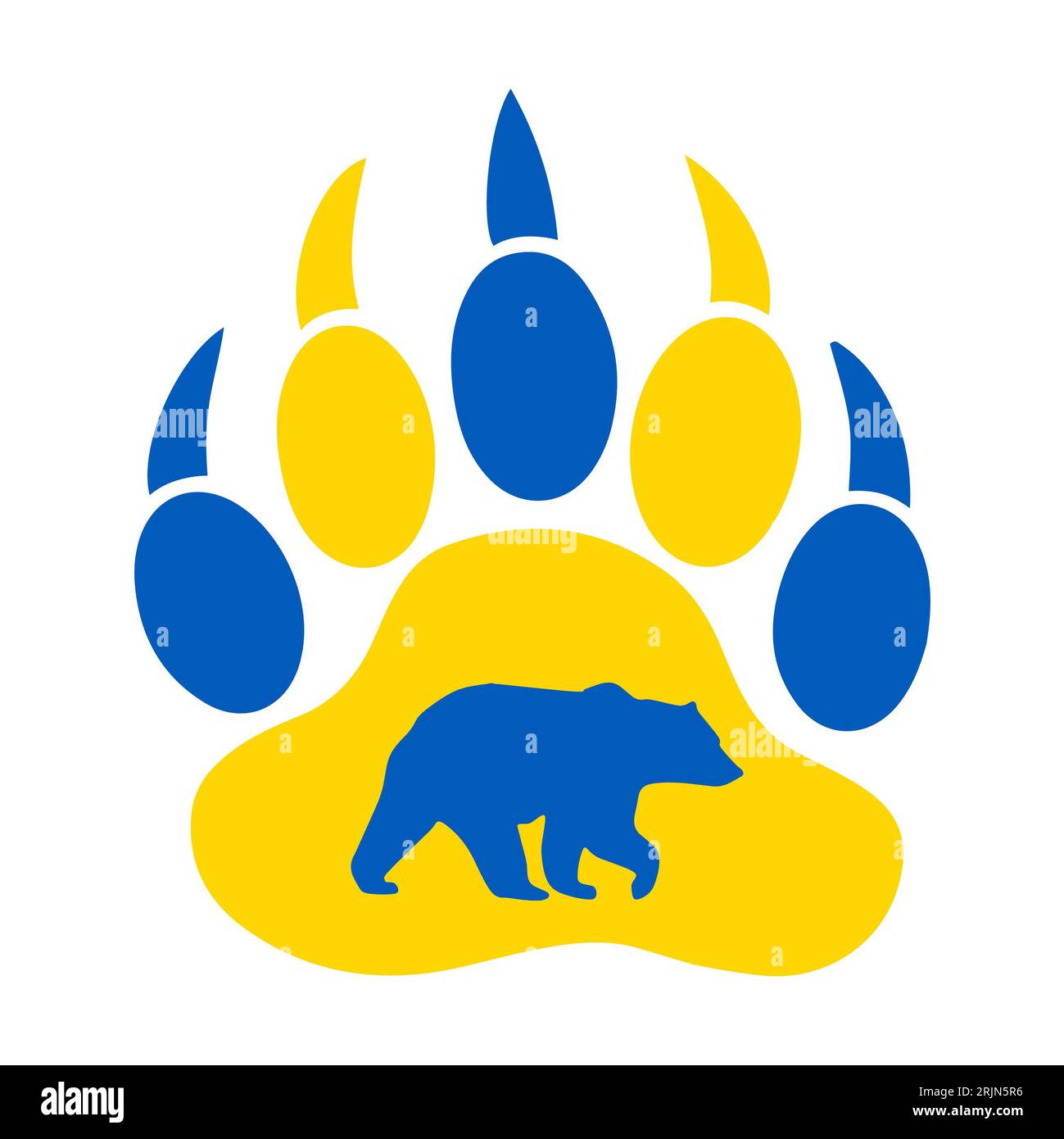 Ukrainian bear in bear claw with Ukraine flag colors on white