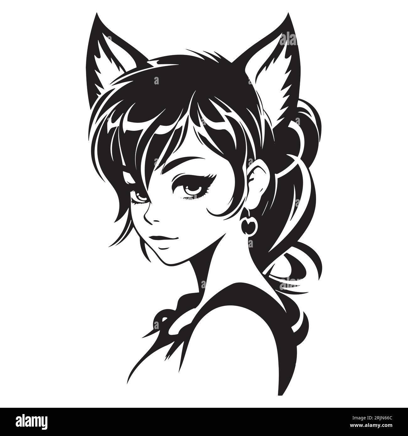black and white drawing cat girl Stock Vector