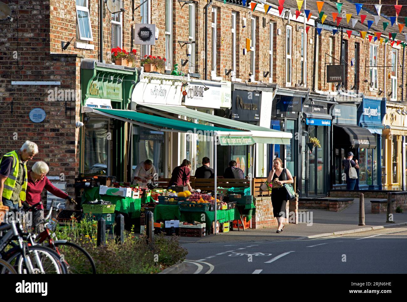 Shops on Road, York, North Yorkshire, England UK Stock