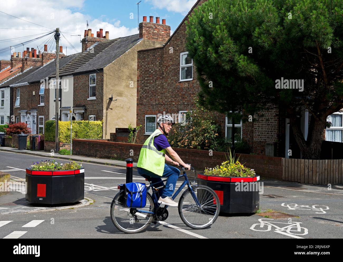 Controversial traffic-calming measures in the Groves area of York, North Yorkshire, England, UK Stock Photo