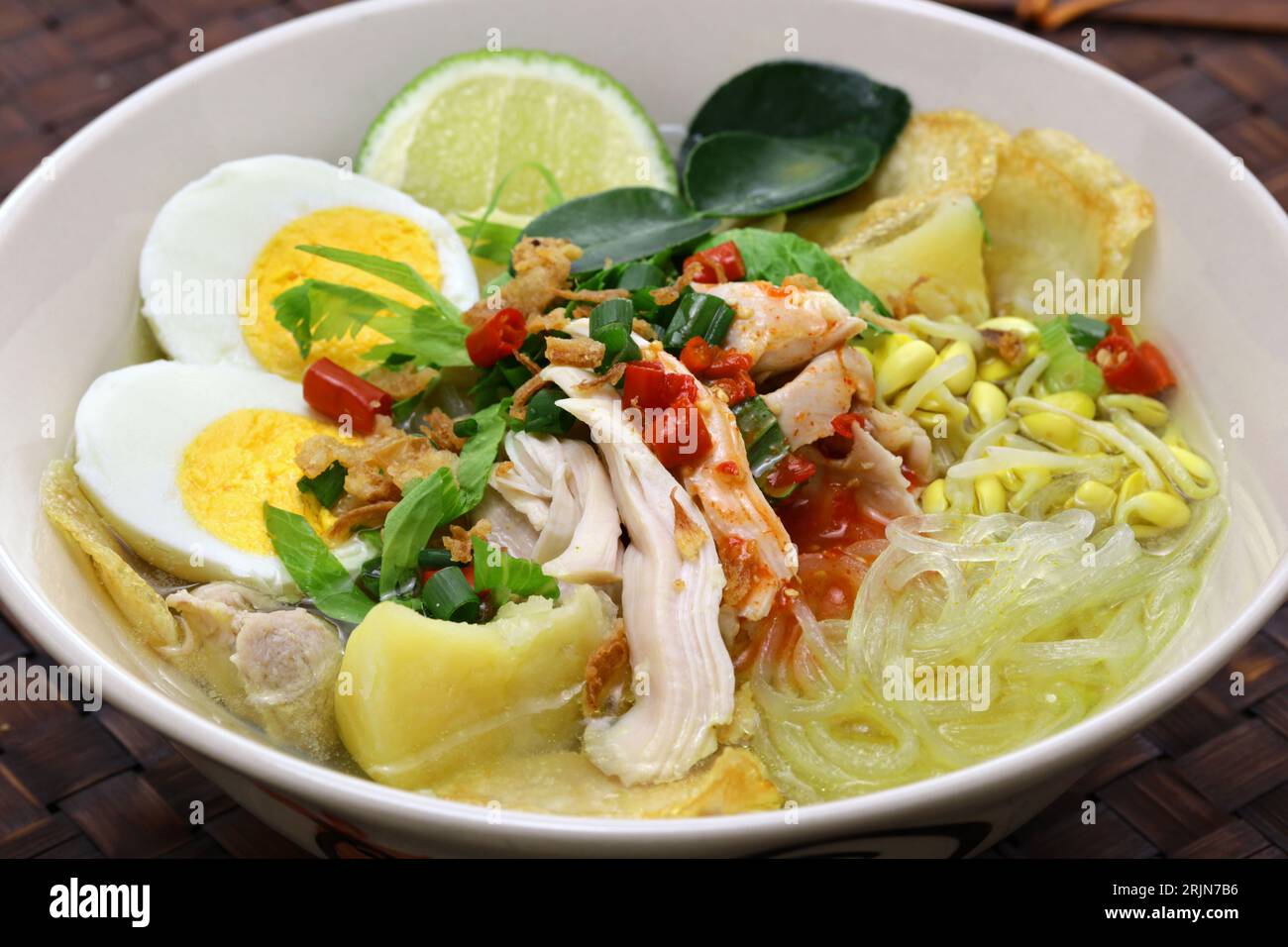 Soto Ayam, an Indonesian chicken noodle soup Stock Photo
