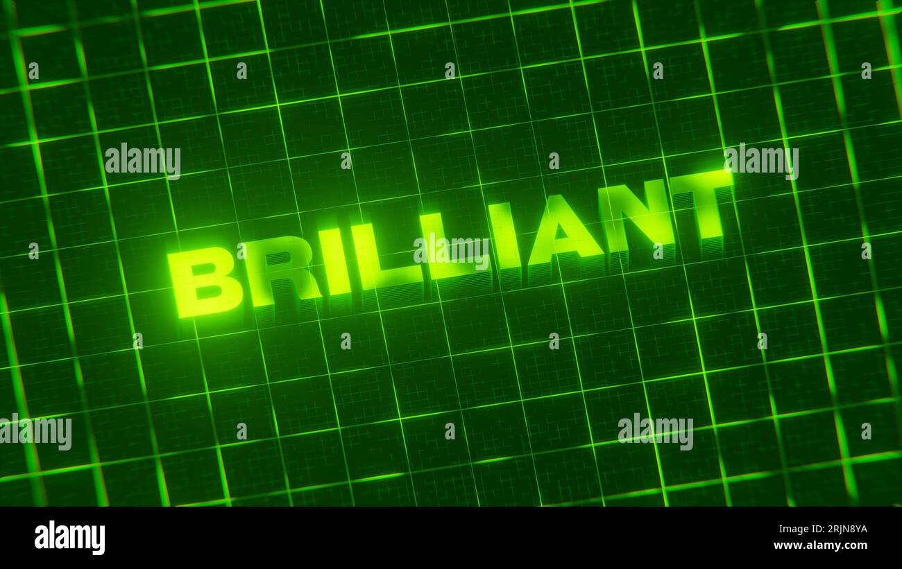 A 3D-rendered pattern of a word on bright neon green lines arranged in ...