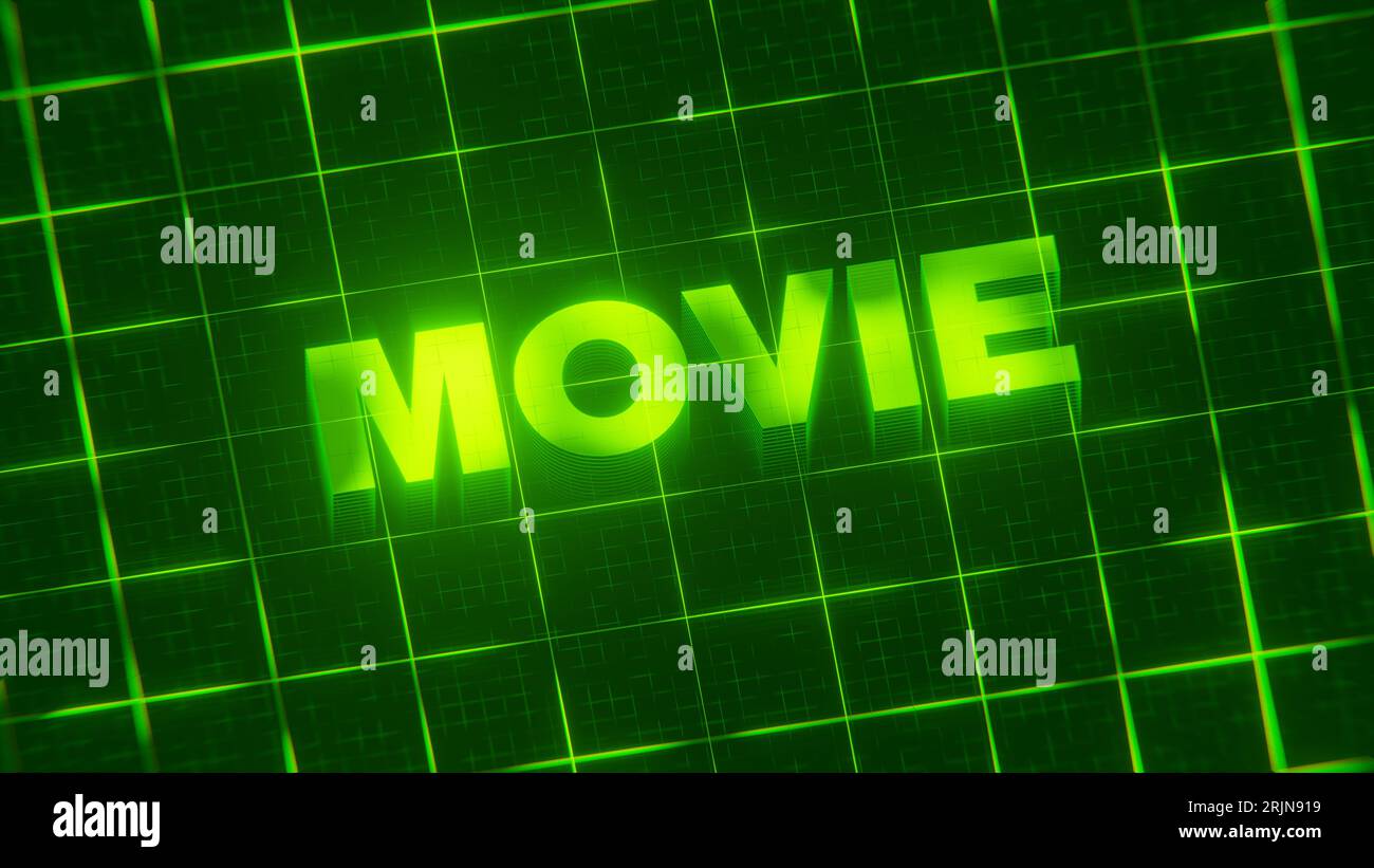 A 3D-rendered pattern of a word on bright neon green lines arranged in ...