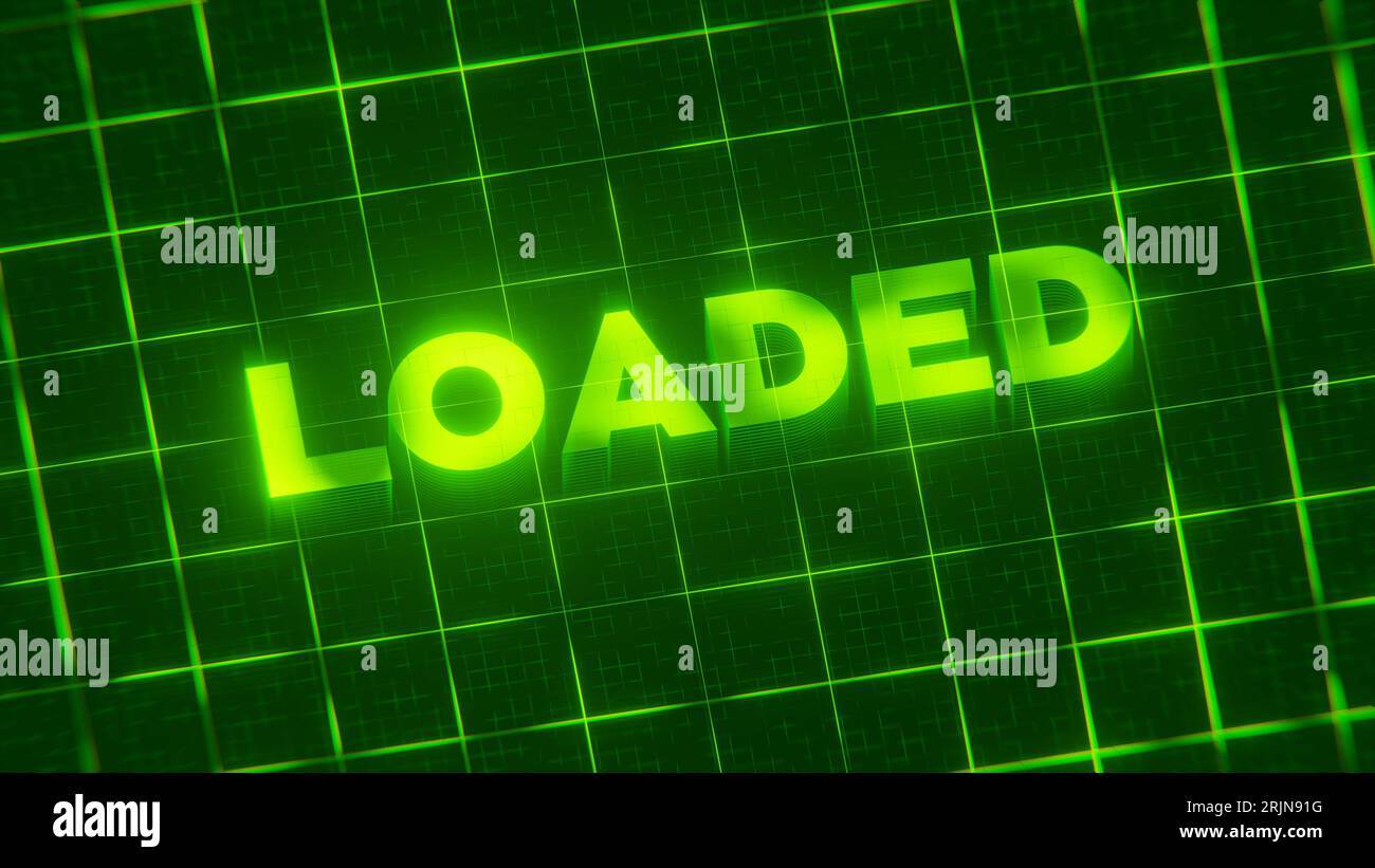 A 3D-rendered pattern of a word on bright neon green lines arranged in ...