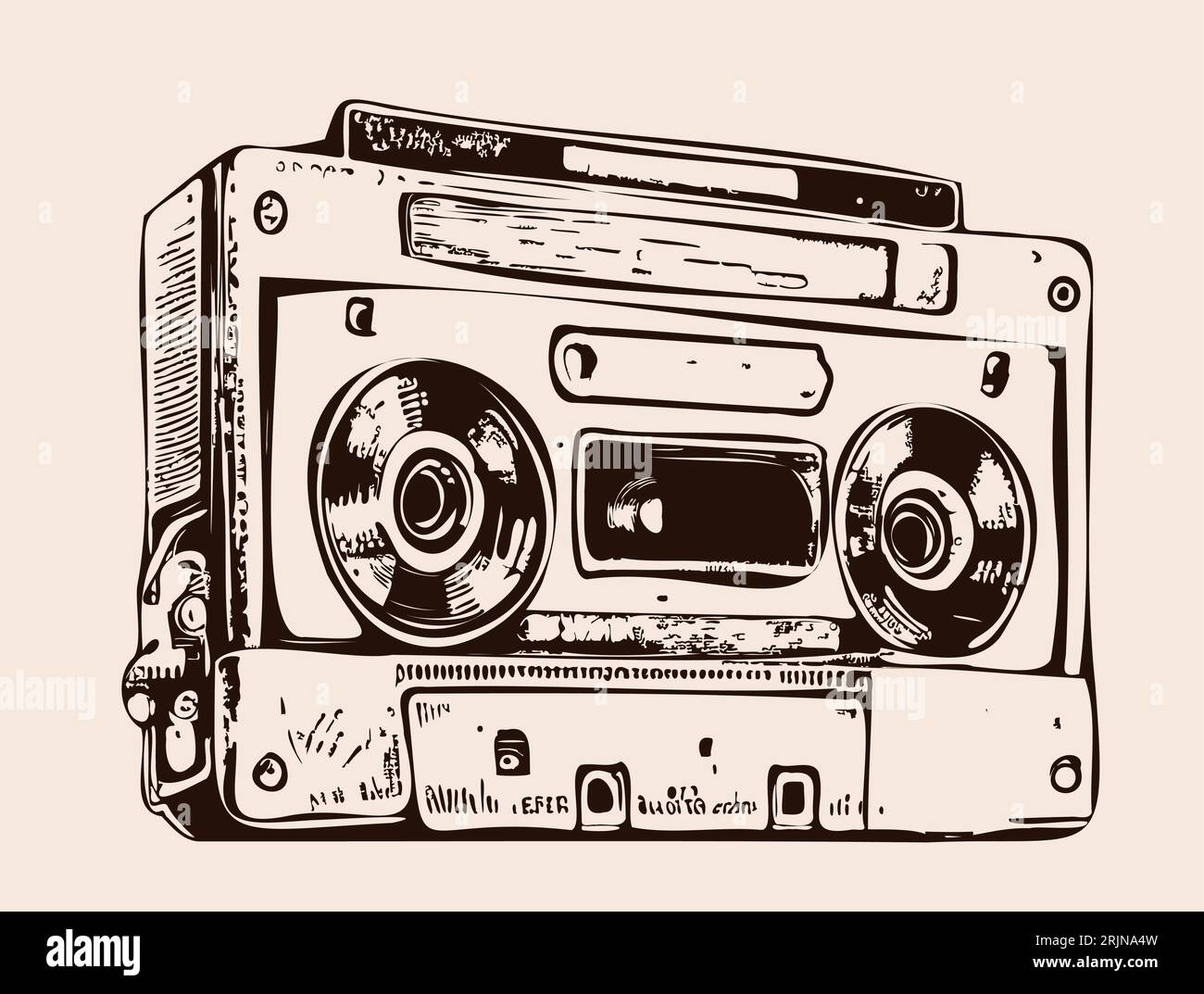 Old tape recorder retro sketch hand drawn in comic style Music Stock