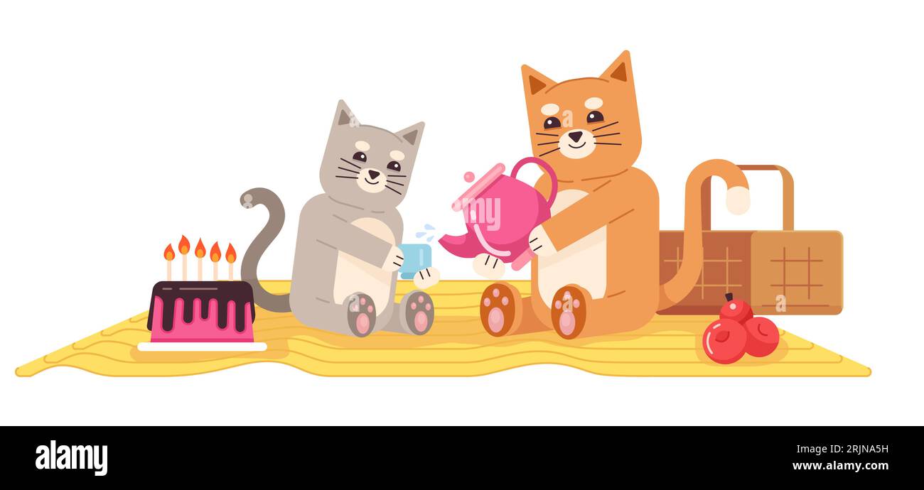 Cats on picnic flat concept vector spot illustration Stock Vector