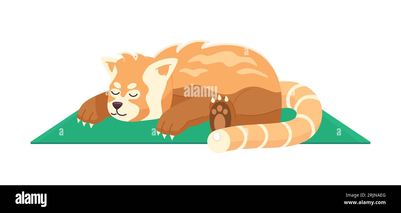 Sleeping red panda semi flat color vector character Stock Vector