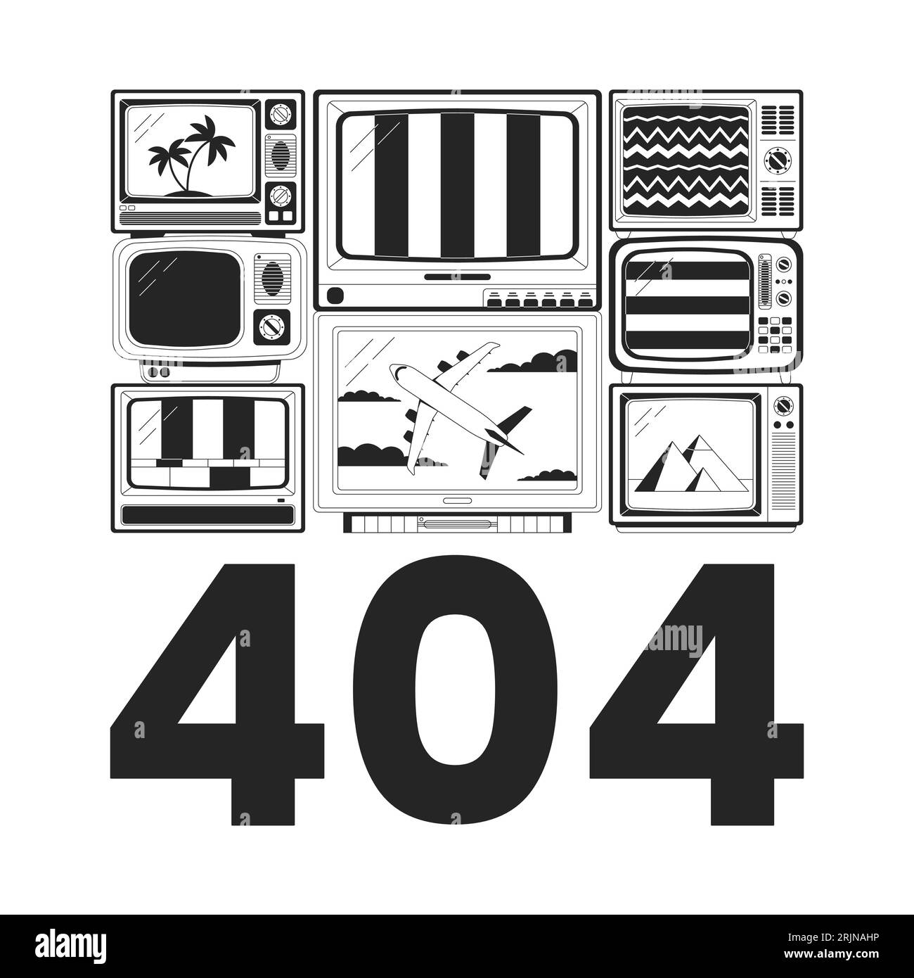 Tv without signals black white error 404 flash message Stock Vector
