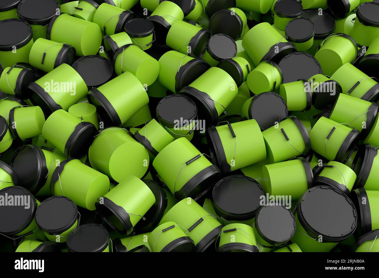 Photo inspiration: Sustainable Apartment Renovation For Reducing Plastic Use Reference: Pile Of Green Plastic Cans Or Buckets On White Background