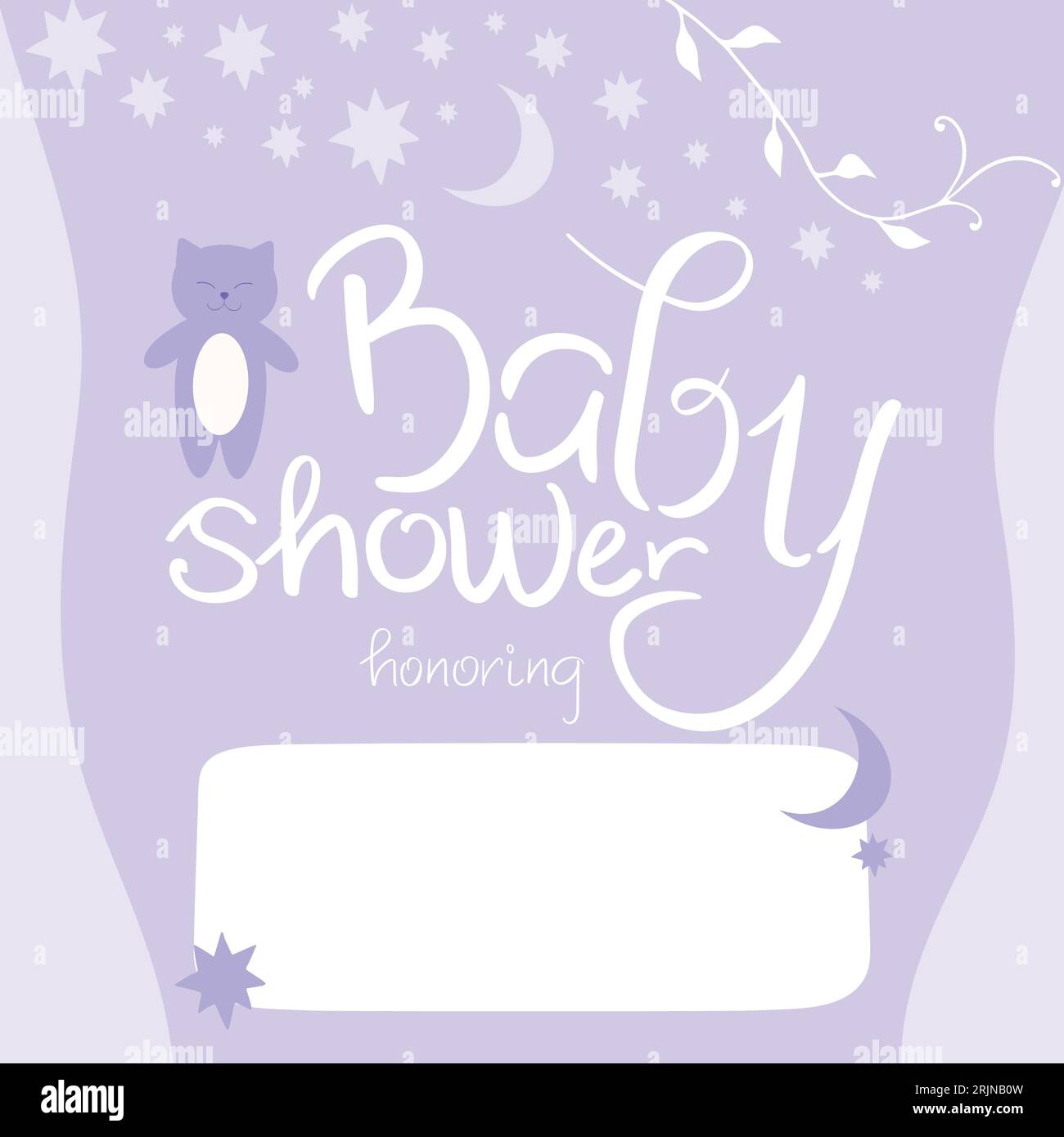 Baby shower invitation card. Honoring mommy to be. Cute cat with stars