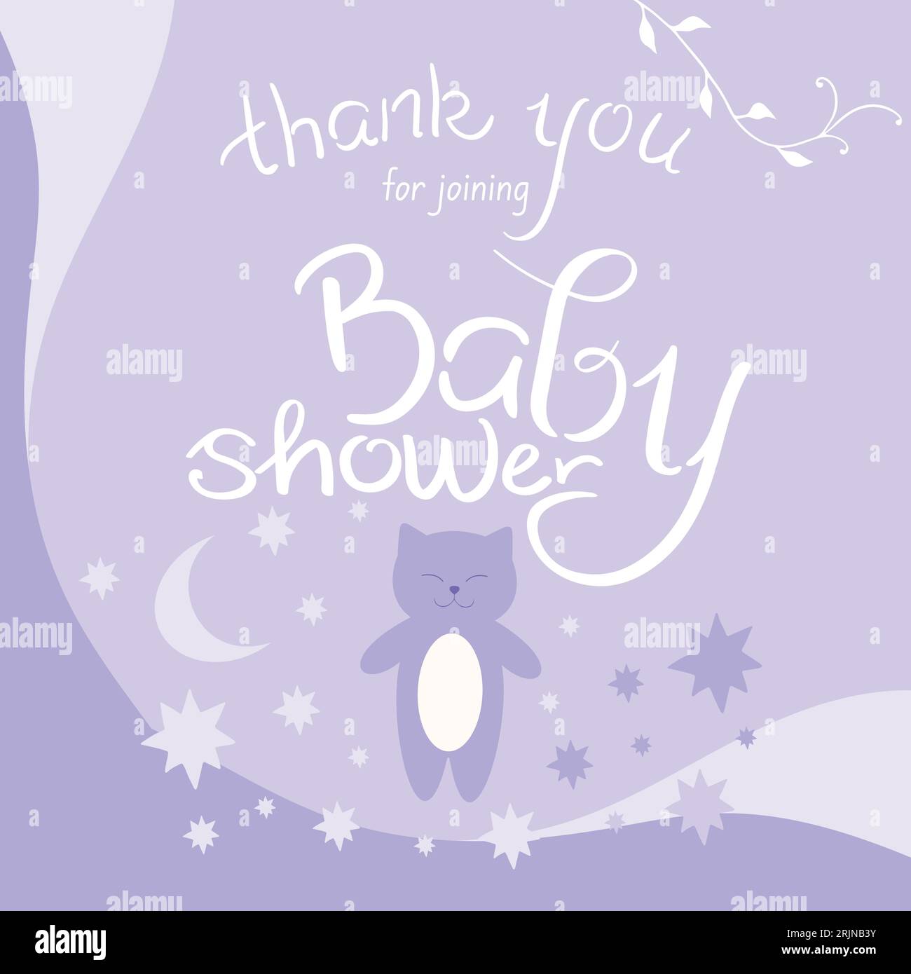 Baby shower thank you card. Honoring mommy to be. Cute cat with stars
