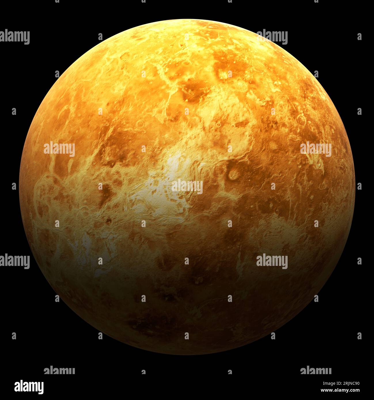 Venus, the planet with the highest surface temperature in the solar system, isolated on black background Stock Photo